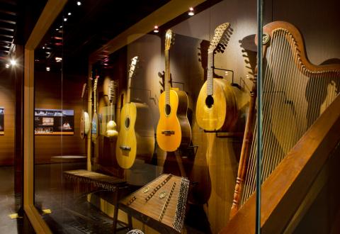 vitrine des instruments à cordes